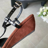 Bonnyshow  Fashion Metal Decorative Wedges Sandals Women Summer Open Toe Naked Strap Sexy Heels Elegant Slingback Pointed Toe Dress Shoes