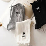 Bonnyshow Lolita Sweet Bow Socks for Women Summer Breathable Thin Loose Sock Y2K Girls Korean Solid Color Middle Tube Socks