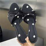 Bonnyshow  Summer Satin Polka Dot Butterfly-kont Thin Heels Women Slippers Fashion Open Toe Party Slides Shoes