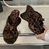Bonnyshow  Sexy Leopard Print Butterfl-Knot Platform Wedges Women's Slippers Street Style Summer High Heels Banquet Shoes