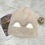 Bonnyshow Cute Cat Ears Beanie Hats for Women Autumn Winter Warm Plush Knitted Cap Cartoon Thick Faux Fur Female Cycling Hats