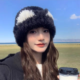 Bonnyshow Cute Cat Ears Beanie Hats for Women Autumn Winter Warm Plush Knitted Cap Cartoon Thick Faux Fur Female Cycling Hats