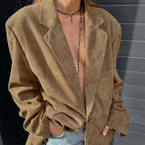 Bonnyshow Vintage Suede Women's Jacket Solid Color Casual Loose Jackets Autumn Retro Lapel Women Coat New Fashion Ladies Coats Outerwear
