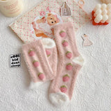 Bonnyshow Colorful Striped Socks Women Autumn Winter Mink Fleece Floor Sock Soft Thicken Plush Indoor Socks Female Fluffy Sox