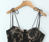 Bonnyshow  European And American Style Summer Women's Mini Dress Lace Patchwork Waist Suspender Dress