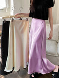 Bonnyshow Women's Skirts High Waist Silk Satin A-line Skirt Lady Fashion Solid Color Purple Long Skirts for Women Fashion 2024