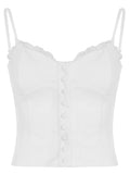 Bonnyshow  Lace Button Sexy Camisole Slim Y2K Summer Crop Top Women Retract Your Waist Vest Hot Chic Sweet Casual Tops