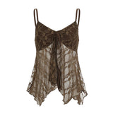 Bonnyshow  Lace Patchwork Lace-up Irregular Camisole Retro Casual Fold Basic Sexy 90s Streetwear Clothings Y2k Summer Outfits