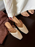 Bonnyshow  Vintage Woven 1 Slip-on Toe Half Slippers Women's New Outwear French Fairy Style Thick Heel Holiday Shoes