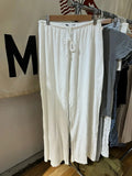 Bonnyshow  Blue Striped Drawstring Straight Long Pants Women Casual Cotton Soft High Waist Trousers Simple Sweet Vintage Home Pajama Pants