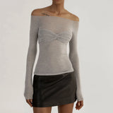 Bonnyshow Sheer Off-Shoulder Top Shirt for Women New Long Sleeve See-Through Lace Knit Pullover Tops Summer Mesh Top Tee Shirt