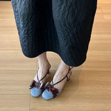 Bonnyshow  Bow Narrow Band Design Brand Pumps Women High Quality Faux Suede Round Toe Square Heel Slide Sandals Fashion Elegant Dress Shoes