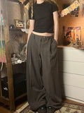 Bonnyshow  Harajuku Low Rise Suit-pants Women Vintage 2000s Loose Striped Print Casual Pants Korean Fashion Streetwear Trousers y2k