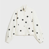 Bonnyshow  Loose Polka Dot Zipper Women's Jackets Slim Stand Collar Full Sleeve Pockets Jacket Female 2025 Autumn Fashion Lady Streetwears