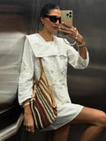 Bonnyshow  Women Solid Embroidery Hollow Out Fold Dresses Casual Vacation Ladies Full Sleeveless Above Knee Dress 2025 Summer Fashion Robe