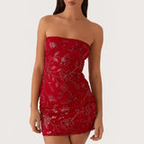 Bonnyshow  Bead Embroidery Flower Summer Tube Dress Women Sequins Sleeveless Backless Slim Evening Party Dresses Holiday Seaside Vestidos