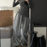 Bonnyshow Spring Gray Oversized Sweatpants Women Harajuku Korean Fashion Sport Pants Embroidery Y2k Vintage Baggy Trousers Aesthetic