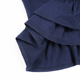 Bonnyshow  Preppy Style Women Layered Mini Dress Turndown Collar Buttons Short Sleeve Shirt Dresses Casual Dark Blue Streetwear