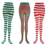 Bonnyshow Goth Style Punk Women Striped Pantyhose Rainbow Long Tights Halloween Christmas High Waist Cosplay Stocking Elastic Slim Legging