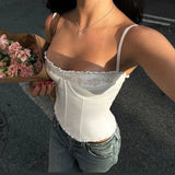 Bonnyshow  Floral Embroidery Summer Camisole Backless Slim Sexy Hottie Casual Sleeveless Crop Tops Basic Streetwear Clothings