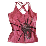Bonnyshow  Harajuku Y2K American Retro Goth Aesthetic Camisole Top Sexy Slim Chic Fashion Rhinestone Crop Top Punk Rock Womens Streetwear