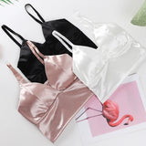 Bonnyshow Women's Tube Top Comfortable Crop Top Sexy Satin Camisole Female Wire Free Tanks Fashion V-Neck Soft Sleeveless Underwear