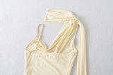Bonnyshow  5 color 2025 Summer Halter Collar Bandage Camis Women Single Shoulder Irregular Short Tank Tops Backless Sexy Slim Crop Top Tees