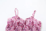 Bonnyshow  See Through Print Folds 2-Piece Set Women Backless Sleeveless Suspenders+Elasticated Waist Skirts Holiday Matching Suit