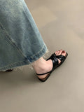 Bonnyshow  New Summer Women Sandals Fashion Simple Versatile Women Shoes Elegant Classic Retro Flats Breathable Daily Buckle Strap Sandals