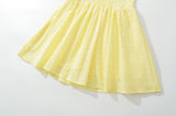 Bonnyshow  Hollow Out Embroidery Yellow Tank Dress Women V Neck Sleeveless A-line Mini Summer Dresses Holiday Party Robe