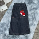 Bonnyshow Jeans New Harajuku Hip Hop Retro Skull Graphic Embroidered Baggy Jeans Denim Pants Men Women Goth High Waist Wide Trousers