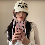 Bonnyshow Korean Bow Baseball Cap Women Y2K Pink Girls Snapback Hat Summer Adjustable Cotton Female Sun Protection Hats Gorras