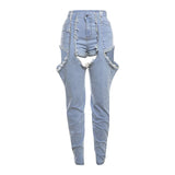 Bonnyshow Ripped Tassel Hollow Out Denim Pants Women Summer Fashion High Waist Jeans Trousers Casual Hip Hop Streetwear All Match Bottoms