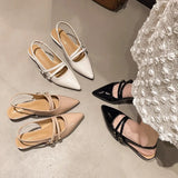 Bonnyshow  French Style Elegant Pointed Toe Sandals Women's New Soft Bottom Soft Leather Style Fashionable All-match Single-layer Shoes