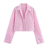 Bonnyshow  Women's Versatile Collar Striped Shirt with Belt Casual Pants Spring New Style Three Piece Set
