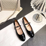 Bonnyshow  Shiny PU Leaather Flats Mary Janes Shoes Women Red Elegant Basic Pointed Toe Loafers Spring Autumn Daily Casual Black Shoes New