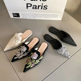 Bonnyshow  Summer New Vintage Baotou Slippers Women's Outer Wear Flat Embroidered Pointed Toe 1 Slip-on Shoes Guofeng Women's Shoes