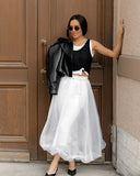 Bonnyshow  Black Mesh See Through A-line Skirt Women Streetwear Fashion Elastic Waist Maxi Skirts Summer Simple Casual Sexy Long Skirt New