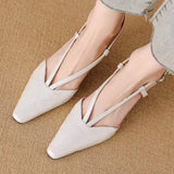 Bonnyshow  Ladies Flat Shoes 2025 New Women's High Heels Slingback Closed Toe Pointed Toe Two-color Ankle Strap T-strap Office Formal Shoes