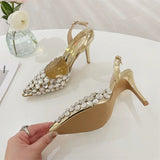 Bonnyshow  Sexy Pointed Toe Women Pumps Elegant Crystal PVC Transparent Thin High Heels Slingback Party Prom Female Shoes