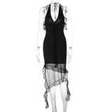 Bonnyshow Summer New Fashion Sexy See Through Irregular Dress Bodysuit Club Party Dress Vestidos