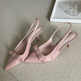 Bonnyshow  Fashion Butterfly-knot Slingbacks Women Pumps Elegant Pointed Toe Thin Low Heels Banquet Prom Shoes