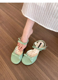 Bonnyshow  Summer Cover Toe Thick Heel Women Sandals Fashion Butterfly-knot Dress Shoes Women's Dancing Party Prom Sandalias