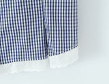 Bonnyshow  Sweet Girl Plaid Shirt Blouse Short Sleeve Lapel Collar Slim Lady Summer Tops