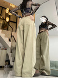 Bonnyshow Y2K Vintage Khaki Baggy Jeans Women Korean Style Basic Denim Pants Female Oversized Harajuku Retro Wide Leg Trousers