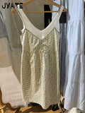 Bonnyshow  Floral Embroidery Lace Trim A-line Dress Women New Lace-up Buttons Sleeveless Mini Dresses Preppy Style Sweet Short Vestido Y2K