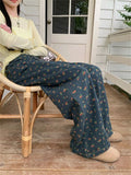 Bonnyshow Women's Retro Floral Pattern High Waisted Wide Leg Jeans Summer Cool Girl Bottoms Thin Pants Female Printed Baggy Denim Trousers