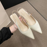 Bonnyshow  Summer New Women Sandals Heel Ladies Shoes Pointed Toe Solid Female Women's Shoes Back Strap Slip on