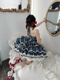 Bonnyshow  Summer New Bow Tie High Waist Slimming Birthday Party Dresses Sleeveless High Waist Sweet Girls Princess Cake Dress