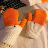 Bonnyshow New Creative Winter Cold Resistant Warm Gloves Funny Goose Full Finger Gloves Hand Knitted Connected Fingers Swan Gloves